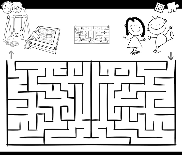 Vettore gioco di attività labirinto con bambini e parco giochi