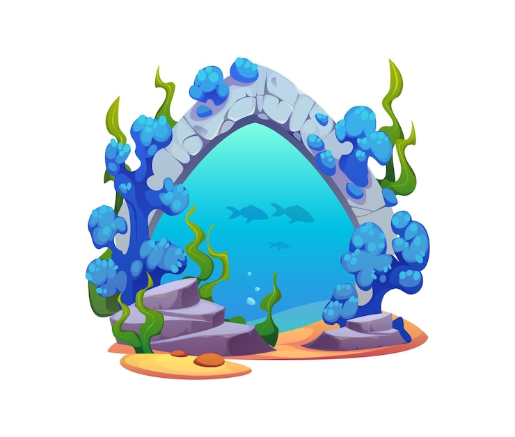 Vettore gioco di cartoni animati portale sottomarino porta magica o porta