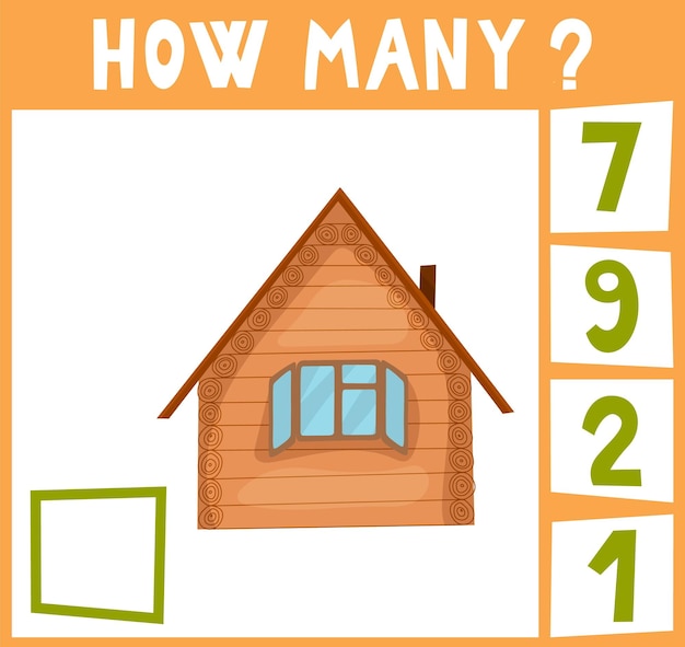 Gioco di conteggio per bambini in età prescolare Educativo un gioco matematico Conta quanti pezzi e scrivi il risultato Una casa