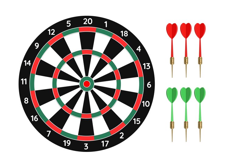 Gioco di freccette con freccette verdi e rosse Illustrazione vettoriale