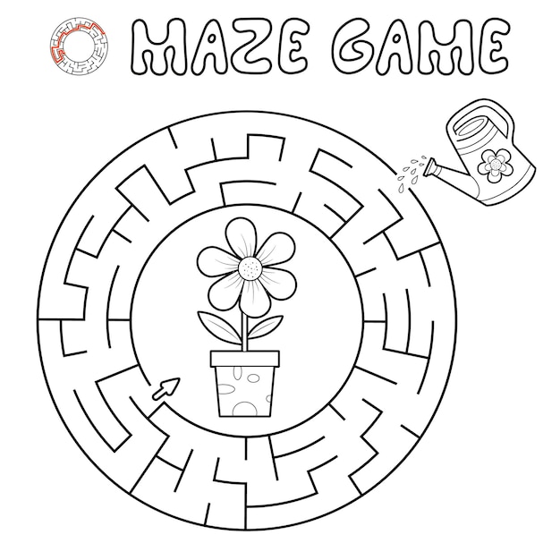 Gioco di puzzle del labirinto per i bambini. Delineare il labirinto del cerchio o il gioco del labirinto con il fiore. Illustrazioni vettoriali