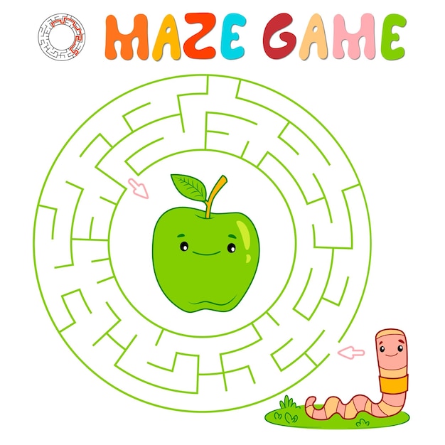 Gioco di puzzle del labirinto per i bambini. Labirinto del cerchio o gioco del labirinto con la vite senza fine