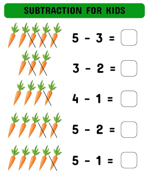 Gioco di sottrazione per bambini in età prescolare con carote Gioco matematico educativo per bambini in idade prescolare asilo nido