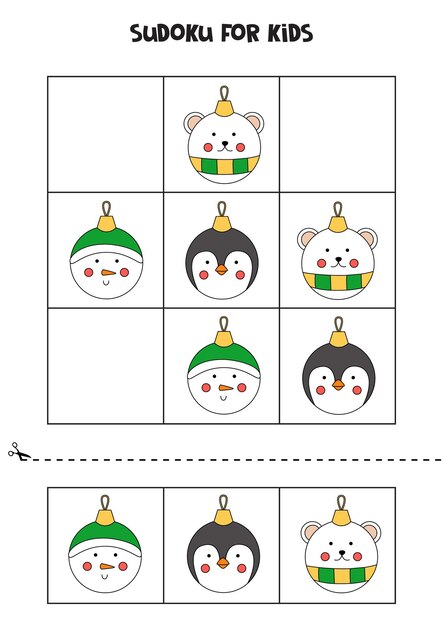 Gioco di sudoku per bambini con palline di Natale.