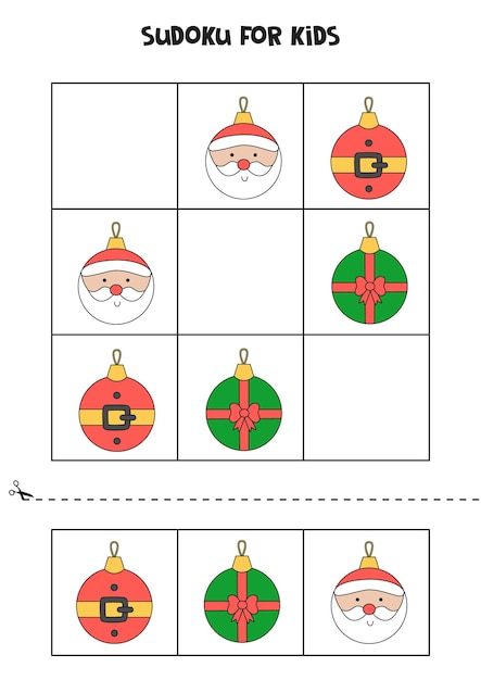 Gioco di sudoku per bambini con palline di Natale.