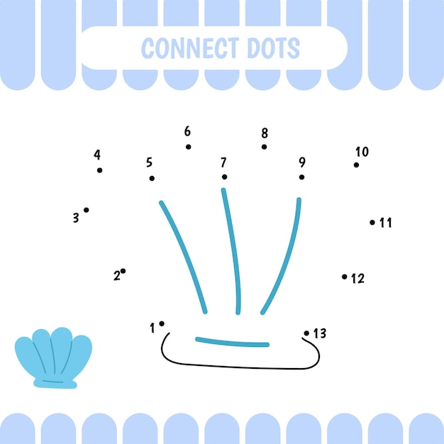 Gioco educativo da punto a punto per bambini in età prescolare Foglio di lavoro attività Shell Vector Illustration