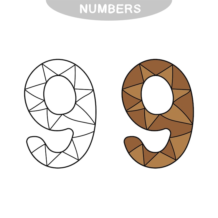 Vettore gioco educativo per l'attenzione per i bambini della scuola materna e dell'età prescolare. ripeti l'immagine. libro da colorare numero nove