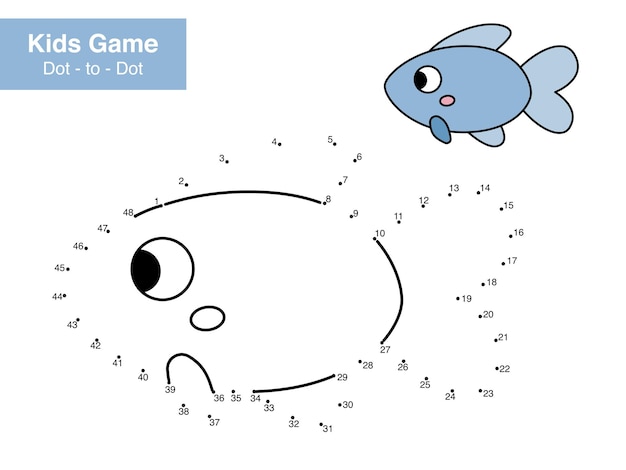 Gioco educativo punto per punto per bambini simpatico pesce cartone animato
