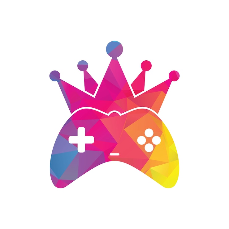 Vettore gioco king logo icon design. illustrazione del disegno vettoriale del logo del re del gamepad.