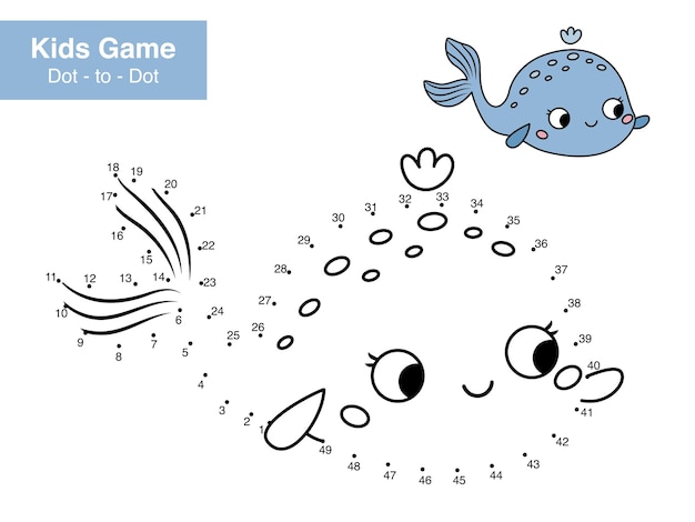 Gioco punto per punto Balena simpatico cartone animato