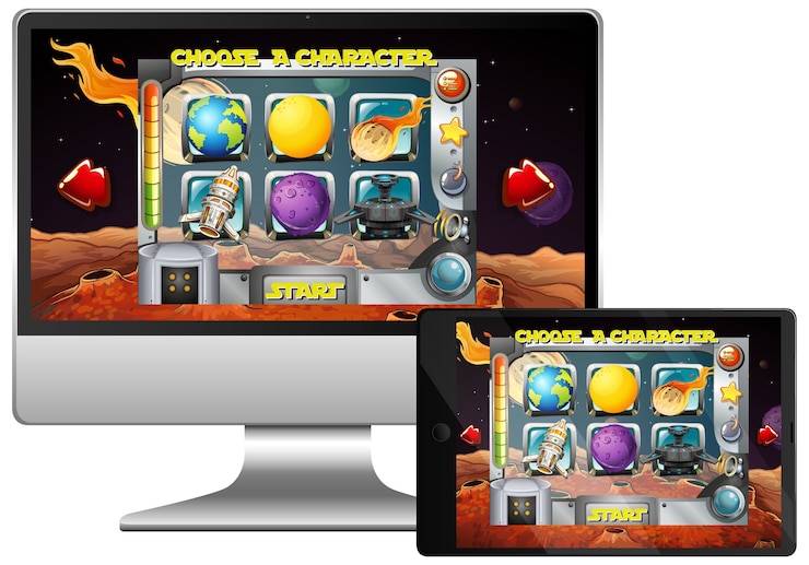 Vettore gioco spaziale sullo schermo del computer