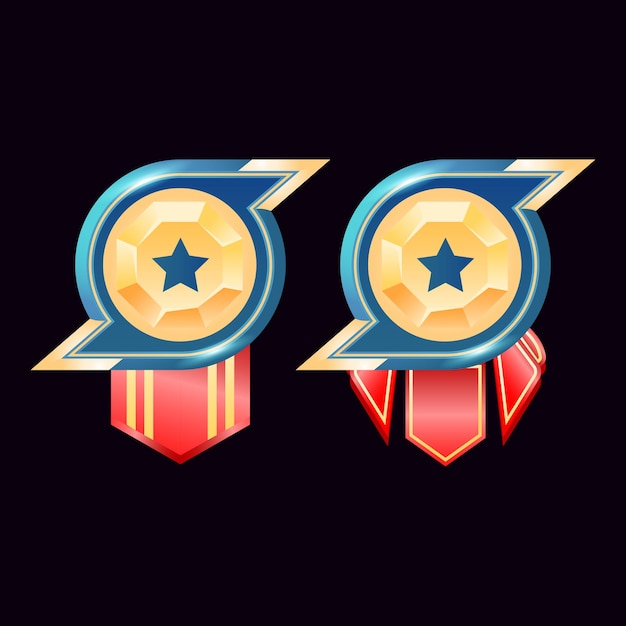 Gioco ui medaglie badge rango diamante dorato lucido con stella