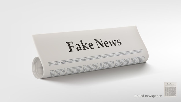 Giornale arrotolato con notizie false di grande titolo