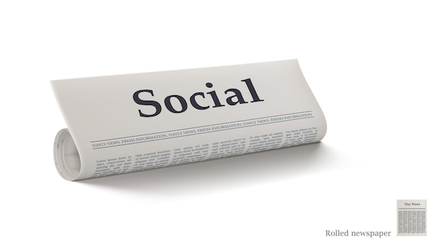 Giornale arrotolato con notizie sociali di grande titolo