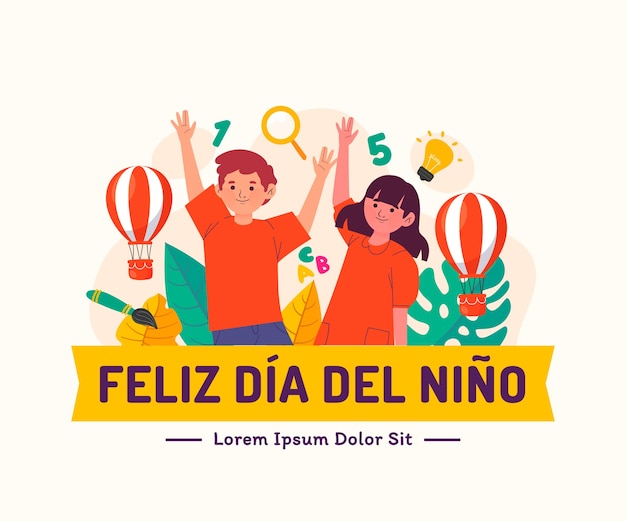 Giornata dei bambini piatta nell'illustrazione spagnola