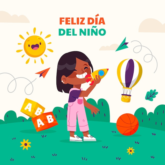 Giornata dei bambini piatta nell'illustrazione spagnola
