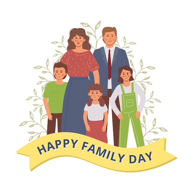 Giornata della famiglia felice con genitori e figli che stanno insieme