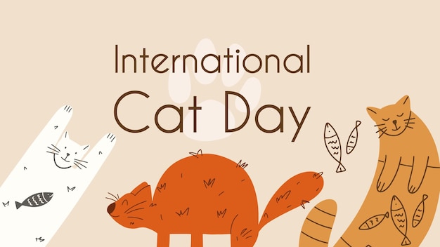 Giornata internazionale del gatto sfondo vettoriale a disegno a mano gatti del mondo divertente