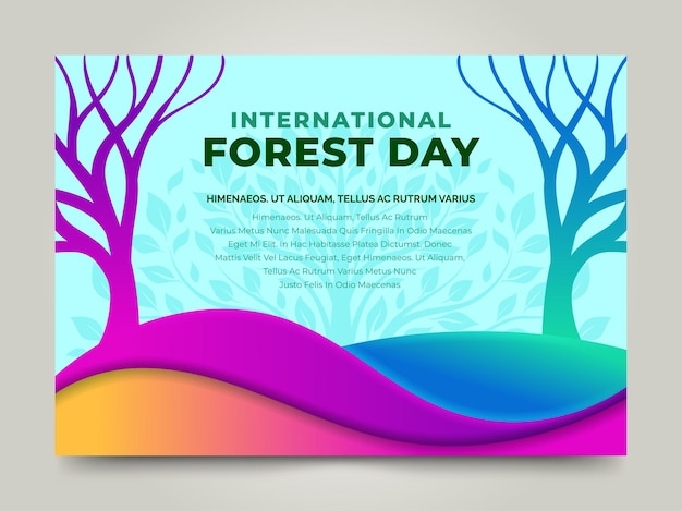 Giornata internazionale delle foreste Banner con alberi colorati disegno vettoriale