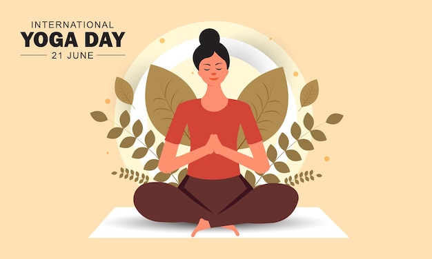Giornata Internazionale dello Yoga Una bella ragazza che fa yoga con le foglie