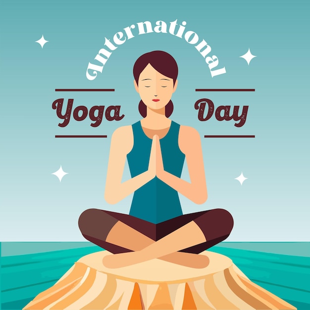 Giornata internazionale disegnata a mano di vettore libero dell'illustrazione di yoga