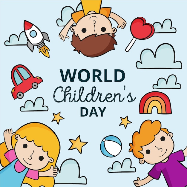 Giornata mondiale dei bambini di design disegnato a mano