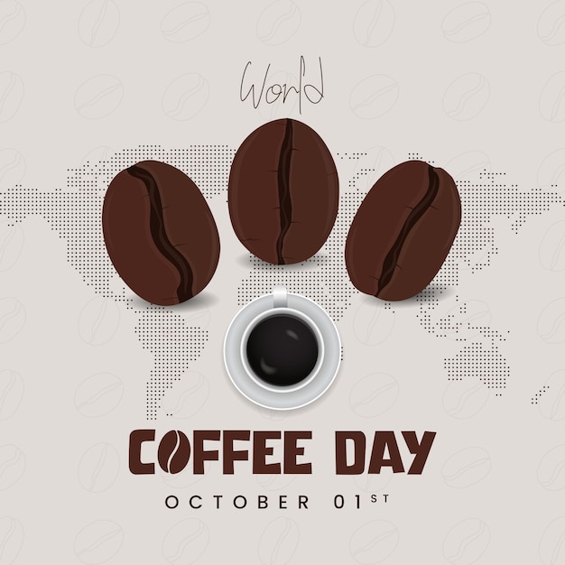 Giornata mondiale del caffè 1 ottobre striscione con caffè e carta a sfondo
