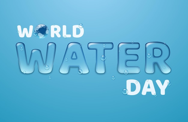 Giornata mondiale dell'acqua Testo trasparente in stile acquatico con gocce e globo illustrazione vettoriale