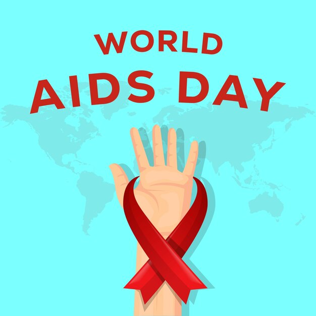 Giornata mondiale dell'aids con la mano avvolta da un fiocco