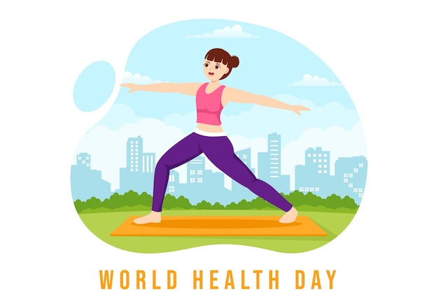 Giornata mondiale della salute il 7 aprile Illustrazione con Earth and HealthCare per banner Web o pagina di destinazione