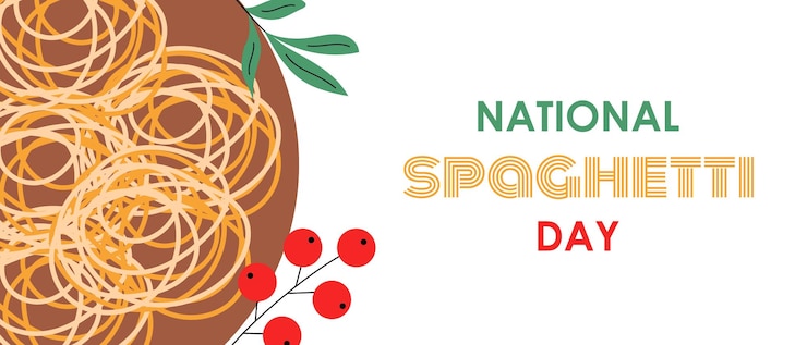 Vettore giornata nazionale degli spaghetti poster banner biglietto di auguri piatto di pasta italiano illustrazione vettoriale