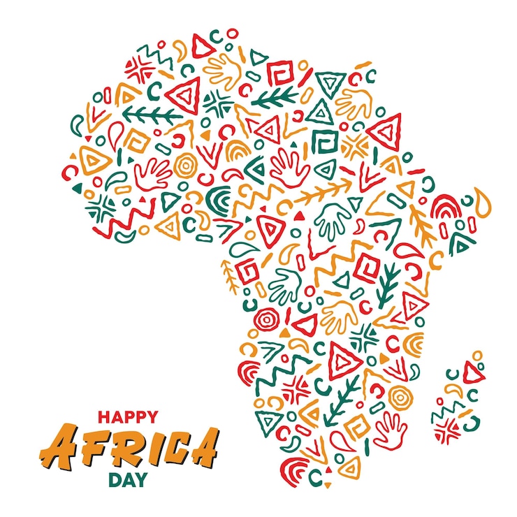 Vettore giorno dell'africa arte tribale forma del continente che celebra l'unità africana eps 10 illustrazione vettoriale