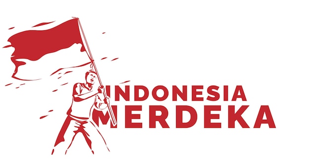 giorno dell'indipendenza dell'indonesia con bandiera sventolante Merdeka si traduce in indipendenza o libertà