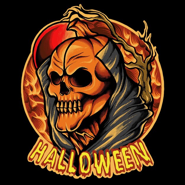 giorno di halloween del cranio di vettore con sfondo spaventoso