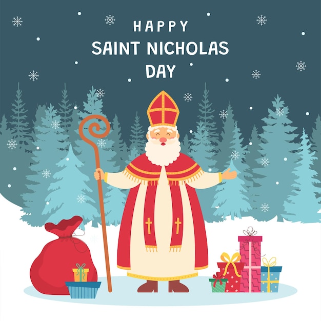 Giorno di San Nicola o Sinterklaas Cartolina di auguri Illustrazione vettoriale