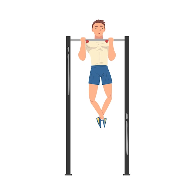 Giovane atleta che fa pullup in palestra Illustrazione vettoriale