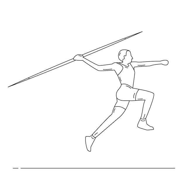 Giovane atleta che lancia giavellotto Illustrazione del profilo vettoriale isolata su sfondo bianco