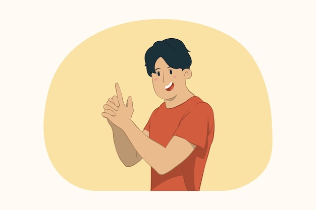 Giovane che si tiene per mano come una pistola
