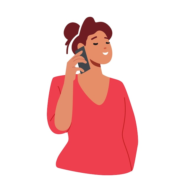 Giovane donna che parla da smartphone isolato su sfondo bianco Ragazza gioiosa con telefono cellulare Chat con gli amici