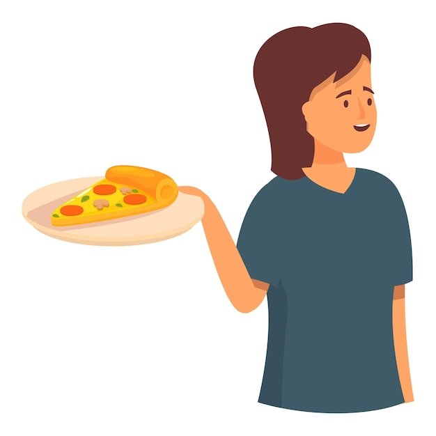 Giovane donna con una fetta di pizza sul piatto