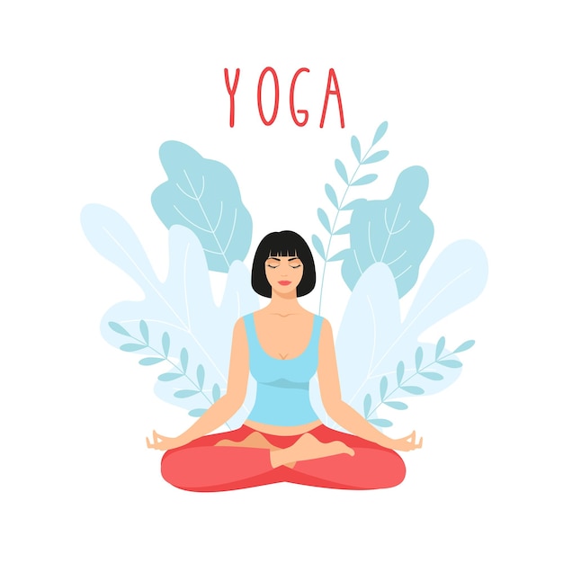 Giovane donna seduta nella posa del loto yoga Illustrazione della ragazza meditante Donna yoga
