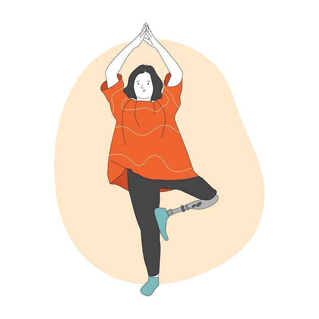 Giovane donna speciale che fa Yoga Inclusione dell'amputazione della protesi delle persone con disabilità