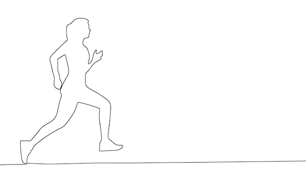 Giovane donna sta correndo One line continuous concept sport banner Line art vector illustration