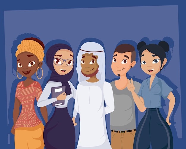 Giovane gruppo di personaggi di diversità