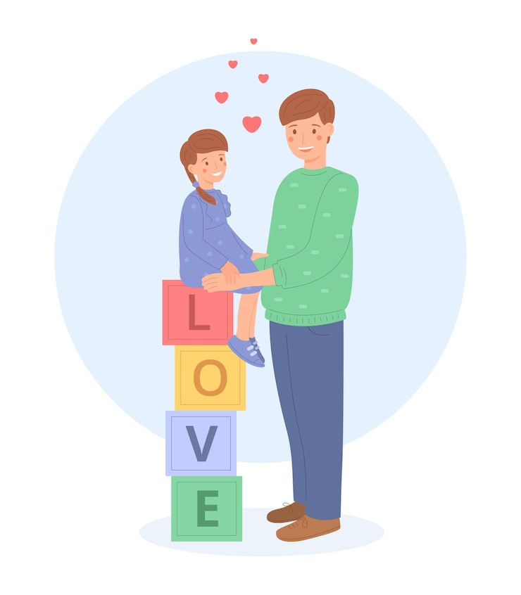 Vettore giovane papà bambino insieme stile piatto valori familiari illustrazione vettoriale carina