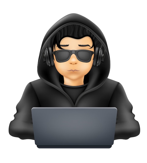 giovane programmatore hacker specialista in codifica IT seduto a un portatile illustrazione vettoriale