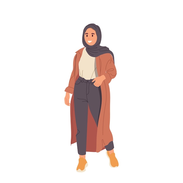 Giovane ragazza arabica adolescente personaggio di cartoni animati che dimostra uno stile di moda casuale nella tradizione orientale