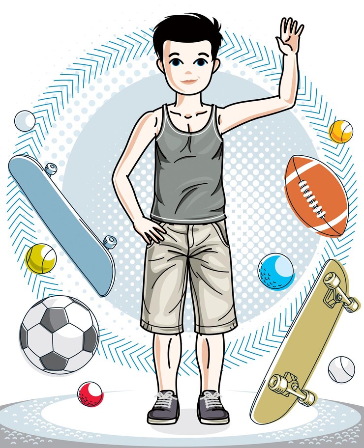 Vettore giovane ragazzo adolescente carino carino in piedi indossando abiti casual alla moda. vector bella illustrazione umana. clipart sullo stile di vita dell'infanzia.