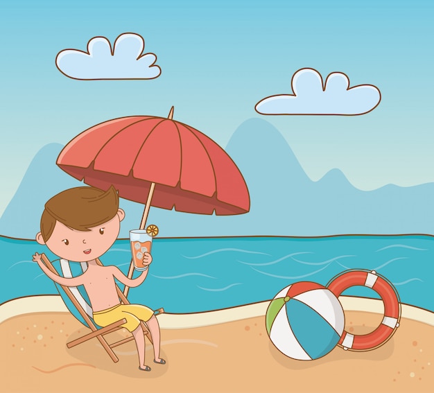 Giovane ragazzo sulla scena della spiaggia