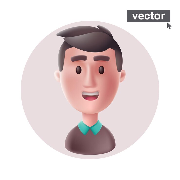 Vettore giovane uomo sorridente avatar nella cornice circolare illustrazione realistica del carattere vettoriale in stile 3d